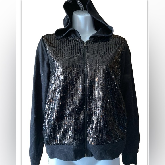 Forever 21 Womens S Small Back Sequined Hoodie Sweatshirt Zip Up - Picture 2 of 8